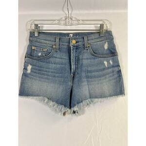 NWOT 7 For All Mankind Blue Distressed Denim Cut Off Shorts Size 27